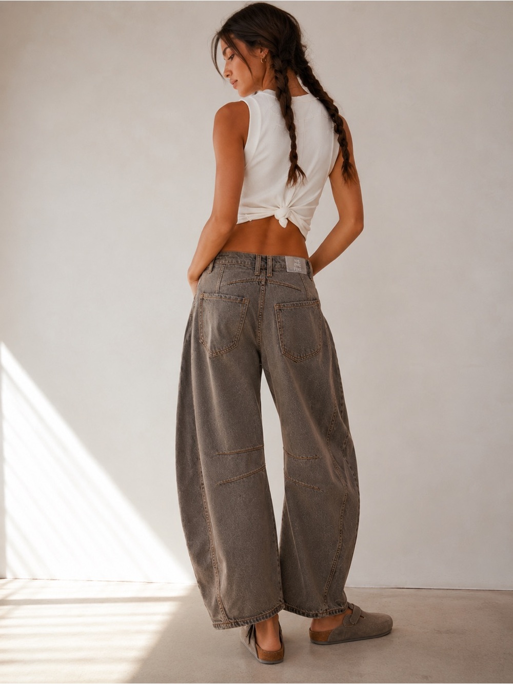 Free People We The Free Lucky You Mid Rise Barrel Jeans Archive Gray 26 - Picture 3 of 9
